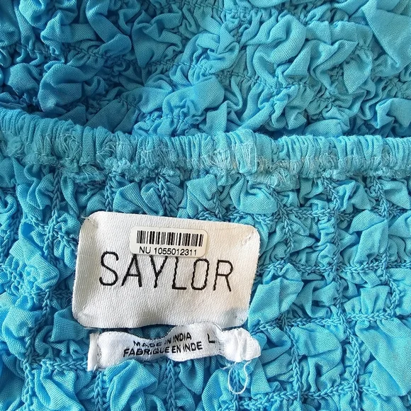 SAYLOR Mariah Smocked Textured Mini Tank Dress, Flounced Hem, Blue - Picture 12 of 13